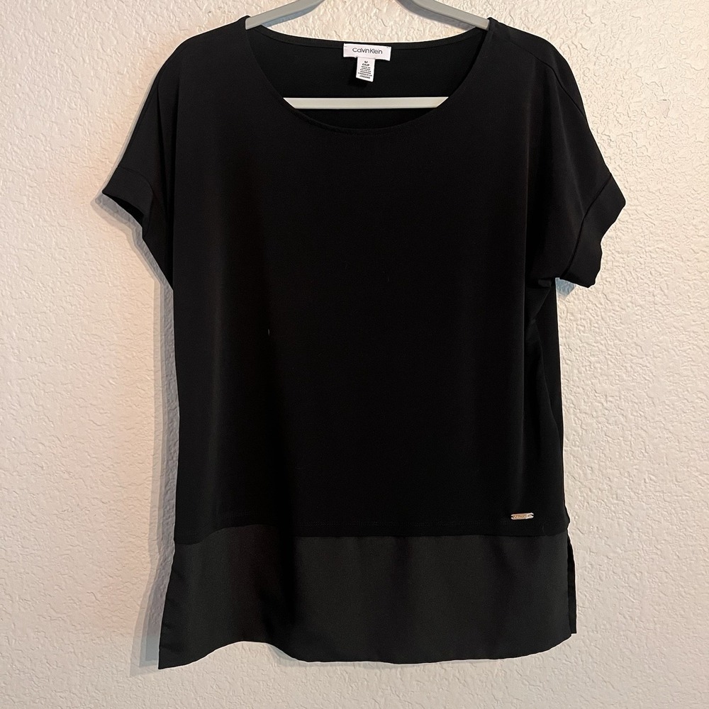 Womens CALVIN KLEIN JEANS Black Trim Detail‎ Blouse Top Size Small